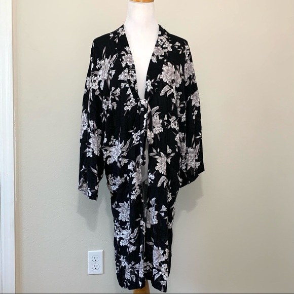 Spiritual Gangster Tops - Spiritual Gangster long black floral maya kimono